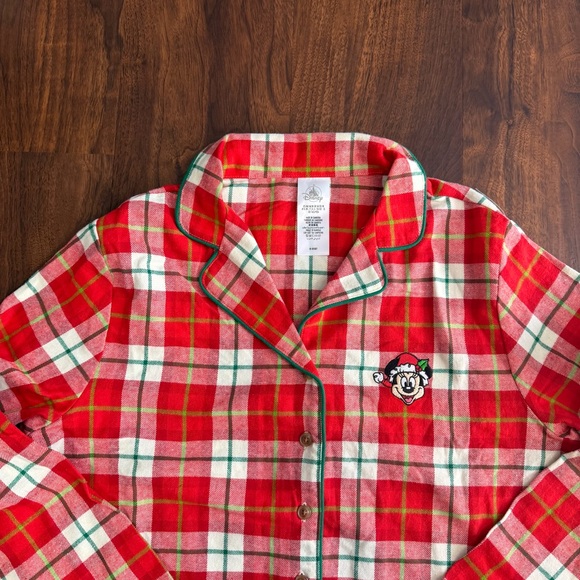 Disney Minnie Mouse Christmas Red and Green Plaid Fabric Pajama Top - Picture 2 of 8